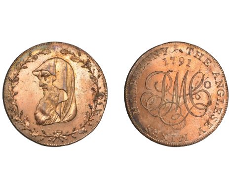 Amlwch, Parys Mine Co, Halfpenny, 1791, uncertain manufacturer (early Boulton?), druid’s head left encircled by wreath with 1