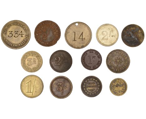 Miscellaneous Tokens and Checks, Kidderminster, Brooks Bro[ther]s, brass 3 Shillings and 2 Shillings, eg, both 24mm, 4.36g/12