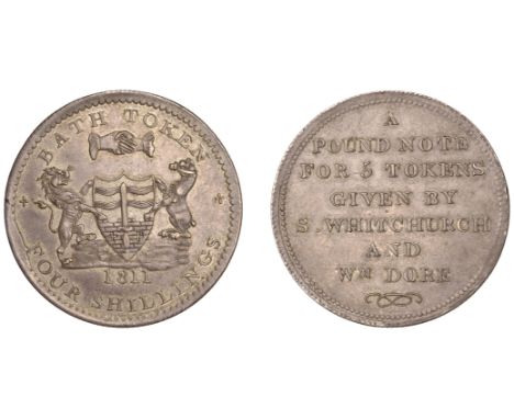 19th Century Tokens, SOMERSET, Bath, Samuel Whitchurch and William Dore, Four Shillings, 1811, arms and supporters, rev. lege