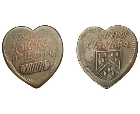 BUCKINGHAMSHIRE, Chesham, Thomas Hall, heart-shaped Halfpenny, 2.39g/12h (BM 63; N 304 rev., different [earlier] obv.; BW. 49