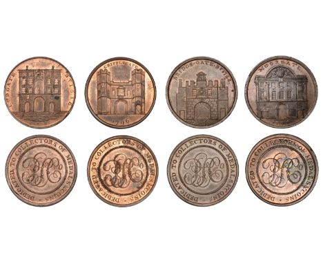 LONDON, Skidmore’s Gates, Halfpence (4), Bridge Gate, undated, 12.01g/1h (DH 651); Cripplegate, 11.58g/12h (DH 653); Ludgate,