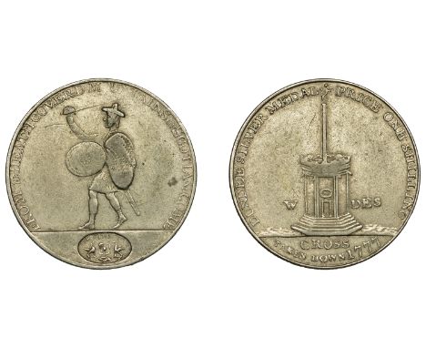 18th Century Tokens, ANGUS, Dundee, James Wright Jr, Shilling, 1797, in silver, ancient citadel, rev. Highlander, edge plain,