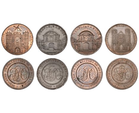 LONDON, Skidmore’s Gates, Halfpence (4), Newgate, undated, 11.36g/12h (DH 659a); Temple Bar (2), 11.34g/10h (DH 661), 12.15g/