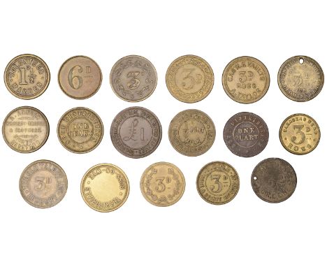 Miscellaneous Tokens and Checks, HEREFORDSHIRE, Hereford, A. Andrew, brass, 25mm, Hereford C&ISL, bronze Pound, 27mm (Rains 1