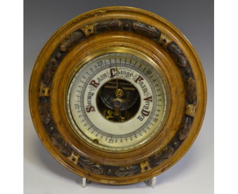 A Victorian oak aneroid barometer, c.1890
