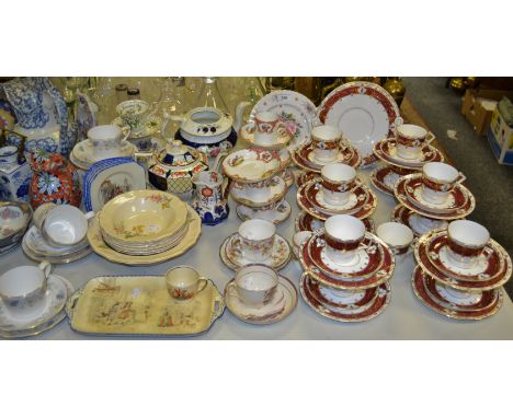 Teawares - a Crown Staffordshire Denbigh pattern part coffee service; Gaudy Welsh teapot; Coronet ware sandwich tray; Sunderl