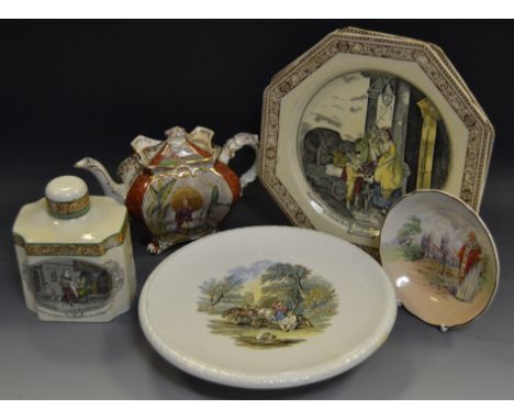 English Ceramics - a Royal Doulton series ware dish depicting Canterbury Cathedral; an Adams Prize of London tea caddy entitl
