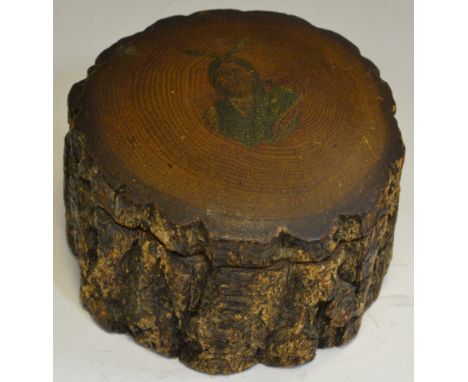 A Native American birch box, hinged cover decorated with a portrait of a brave