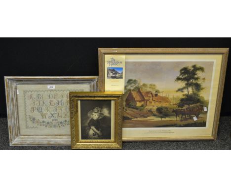 Pictures and Prints - a substantial gilded softwood decorative frame; a sampler 1993; by and after David Charlesworth, The Ol