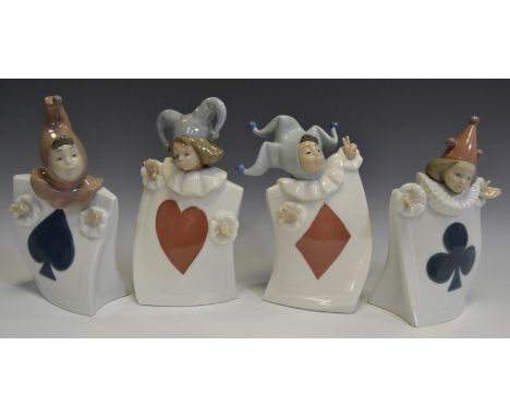 Lladro Nao - a set of four figures, the Hearts, Clubs, Diamonds, Spades, impressed marks, 2 boxed (4)