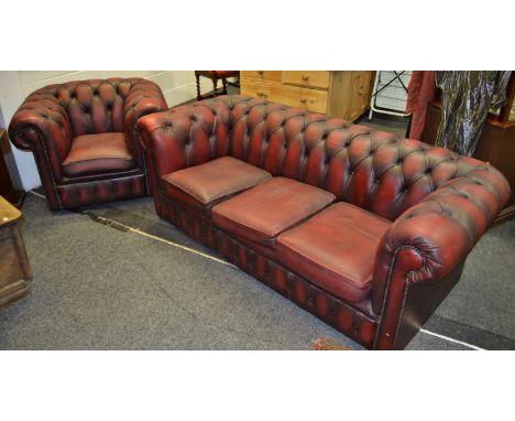 A contemporary Chesterfield three seat sofa and conforming chair