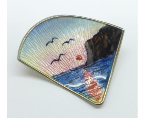 A Norwegian silver and enamel brooch, scenic North Cape 