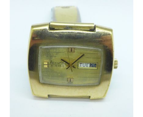 A gentleman's gold plated 'TV screen' Accurist 21 jewels manual wind  wristwatch 