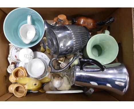 A box of mixed china including Sadler, continental and a Foley planter and two plated pots **PLEASE NOTE THIS LOT IS NOT ELIG