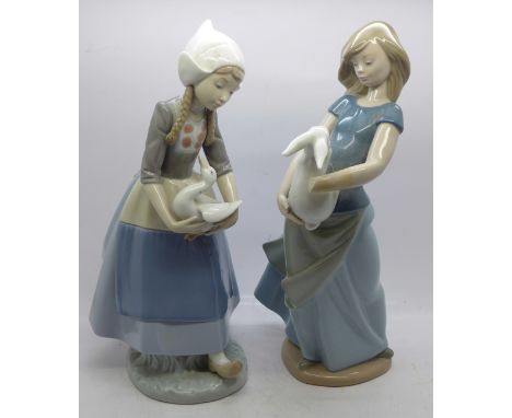 A Nao figure, Country Girl with Rabbit, a/f and a Lladro figure, Dutch Girl with Duck 