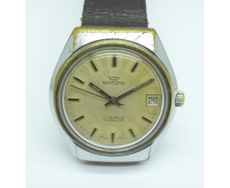 A gentleman's Glycine 17 jewels manual wind wristwatch 