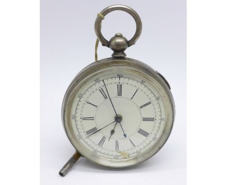 A silver chronograph pocket watch, dial a/f 