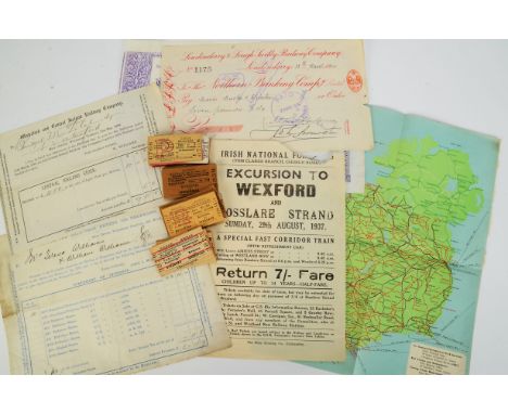 A Collection of Paper Documents Relating to Irish Railways, including Excursion notices, waybills, share certificates and oth