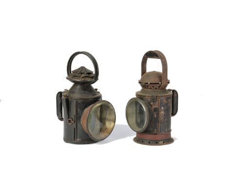 Railway Oil Lamps, two hand signalling lamps, one from Essendine, GNR with no 6 stamped on brass plaque and ‘petroleum’ label