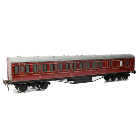 A 5” Gauge Fibreglass-bodied LMS Non-corridor Coach by Aristocraft, overall length 61”, in LMS maroon as Brake/3rd no 10072, 