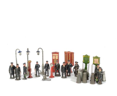 A Group of Lead Figures and Platform Appurtenances for 0 Gauge or Larger, by LMC, Hornby and others, including Railway Staff,