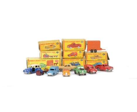 Hornby-Dublo Dinky Toys 00 Gauge Vehicles, 061 Ford Prefect, 062 Singer, 063 Commer Van, 065 Morris Pick Up, 067 Austin Taxi,