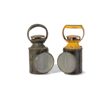 Railway Oil Lamps, two hand signalling lamps, both with four aspects (white, green, yellow and red), one LMS no 5336, with bu