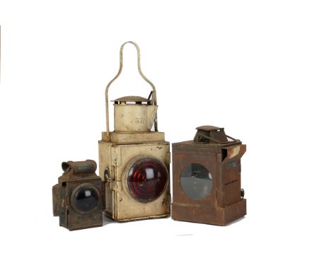 Railway Oil Lamps, one train lamp, a white BR (M) tail lamp with single red bulls-eye, complete with Sherwood burner, F-G, gr