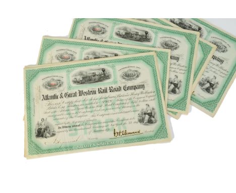 A Group of 20 Atlantic & Great Western Rail Road Company (USA) Share Certificates, each representing 10 $50 shares, in two gr