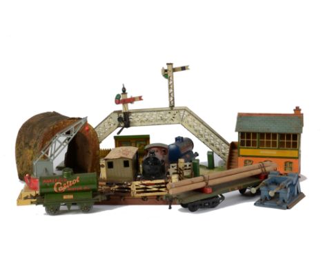 Hornby 0 Gauge Clockwork Locomotive Stock and Scenic Items, including LMS 2270, P-F, mech defunct, Redline and Castrol tank w