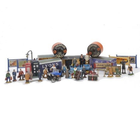 A Collection of Hornby and Other 0 Scale Figures and Scenic Appurtenances, including Hornby/Dinky porters, passengers, hikers