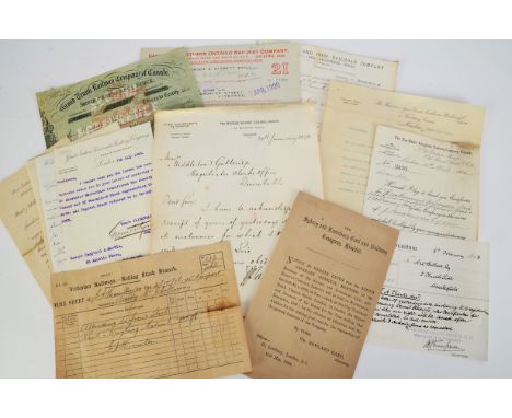 A Collection of Paper Documents Relating to American and Other Overseas Railways, including NYC dividend certificate and Niag