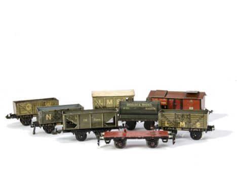 Bing and Other 0 Gauge Later Freight Stock, comprising LMS brake van, 7-plank opens in GW, NE and LMS markings, narrow 20-ton