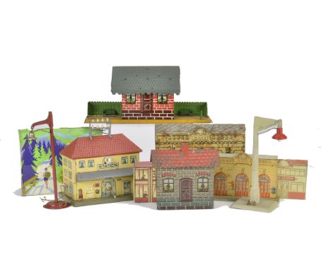 Early 0 Gauge Stations by Issmayer Distler and French Makers, comprising an Issmayer wayside station, a similar station house
