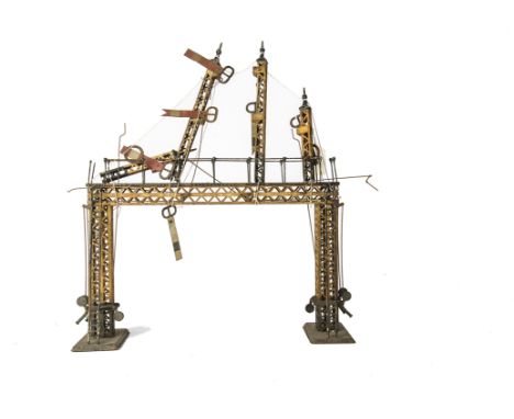 A Bing Gauge I or Larger 4-Doll Signal Gantry, in need of restoration, with early GBN motifs to operating levers, featuring d