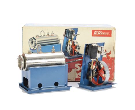 A Wilesco Marine Steam Engine, with single double-acting cylinder, solid fuel burner tray, prop shaft and propellor and tools