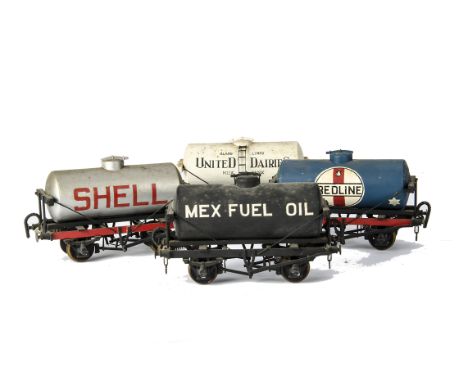 Finescale 0 Gauge Freight Stock believed to be by K Lines (G P Keen), four tank wagons, comprising United Dairies Milk (white