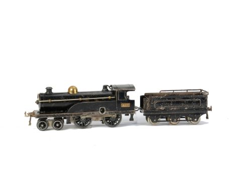 Hornby 0 Gauge No 2 Clockwork Locomotive and Tender, in plain LNWR black with no 2711, F, considerable playwear, mech tested 