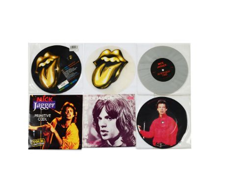 Rolling Stones / Mick Jagger, collection of 7" records including Memo From Turner (Picture Sleeve), Primitive Cool (tour souv