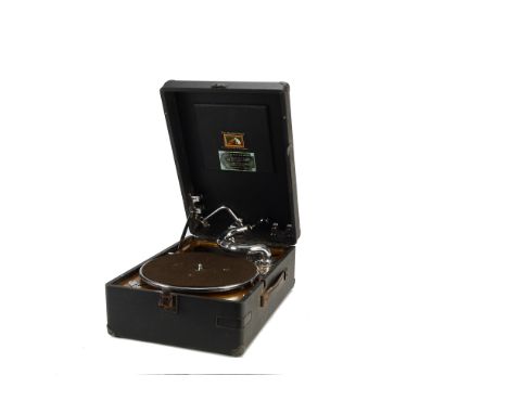 Portable gramophone: an HMV Model 102D (MOS model), 1945 (no soundbox, motor board painted) 