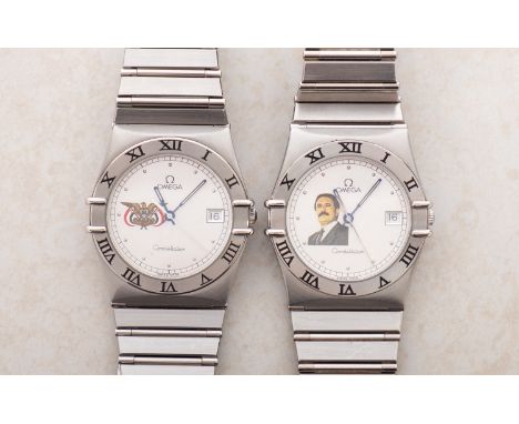 Omega Constellation a pair of gentleman's wristwatches the stainless-steel dial with Roman numerals to the outer bezel, baton