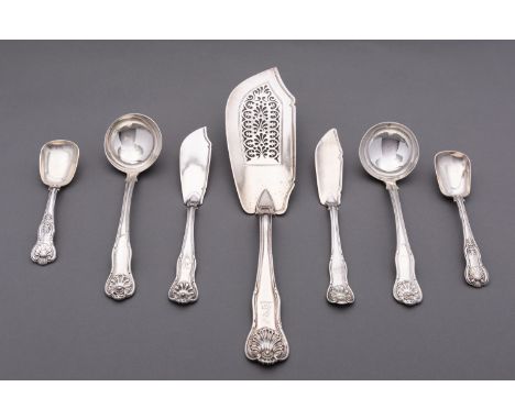 A matched group of silver King's Husk pattern cutlery including; a fish slice by William Eaton, London 1830, engraved with st