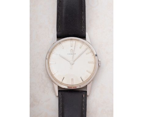 Omega a 1960s gentleman's wristwatch the round cream dial having raised baton numerals and hands, a sweep seconds hand and si