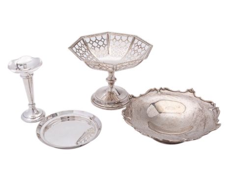 A mixed group of silver including; George VI low tazza by Walker & Hall, Sheffield 1937, a tall tazza by Synyer & Beddoes, Bi