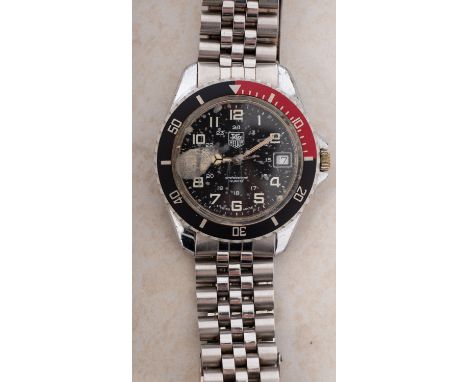 TAG Heuer Professional chrome-plated divers wristwatch the black dial with luminous Arabic numerals, 24-hour inner aspect, da