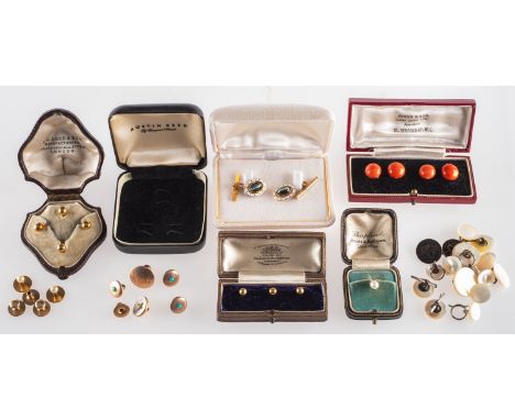 A collection of dress studs and cufflink's, including two boxed sets of dress studs, one with three studs and one with four s