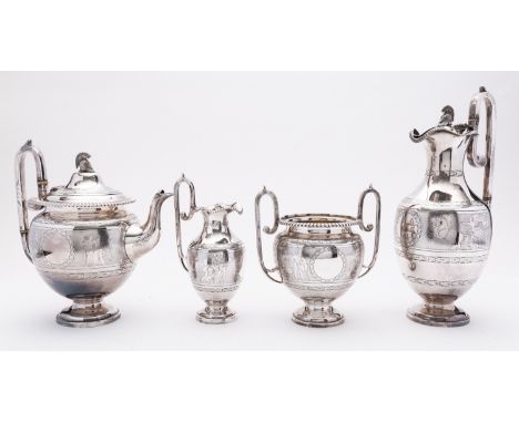 A Victorian four piece silver plated tea service by Roberts & Belk Ltd, Sheffield, model number 1421,  in the Neoclassical Re