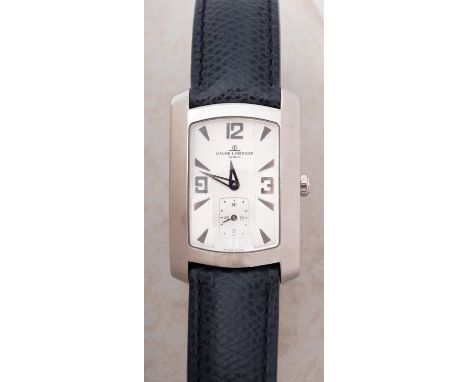 Baume & Mercier a stainless-steel Hampton wristwatch the rectangular silvered dial with Arabic quarter-hours, baton five-minu