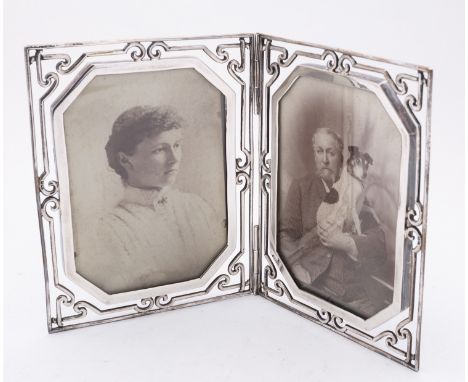 An Edward VII silver diptych photograph frame by John Millward Banks, Chester 1901, octagonal inner frame and Chinese trellis