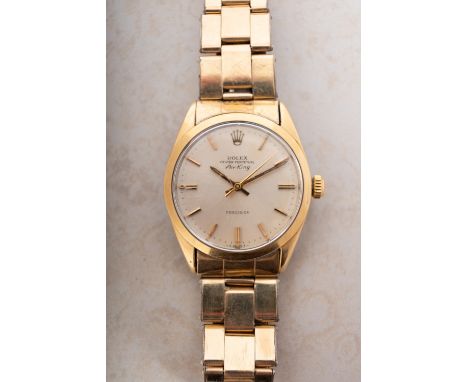 Rolex Oyster Air King a gentleman's gold-plated wristwatch the round dial having baton numerals, baton hands, sweep seconds h